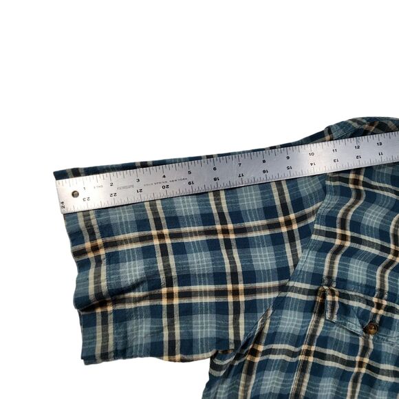 Woolrich Shirt Men's Medium Blue Plaid Button Down Short Sleeve 100% Cotton - Picture 9 of 11